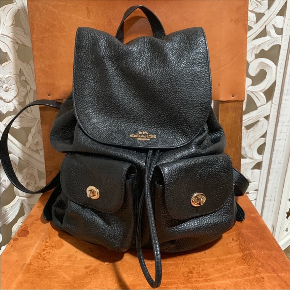 Coach Large Billie Rucksack Backpack – Black Pebbled Leather